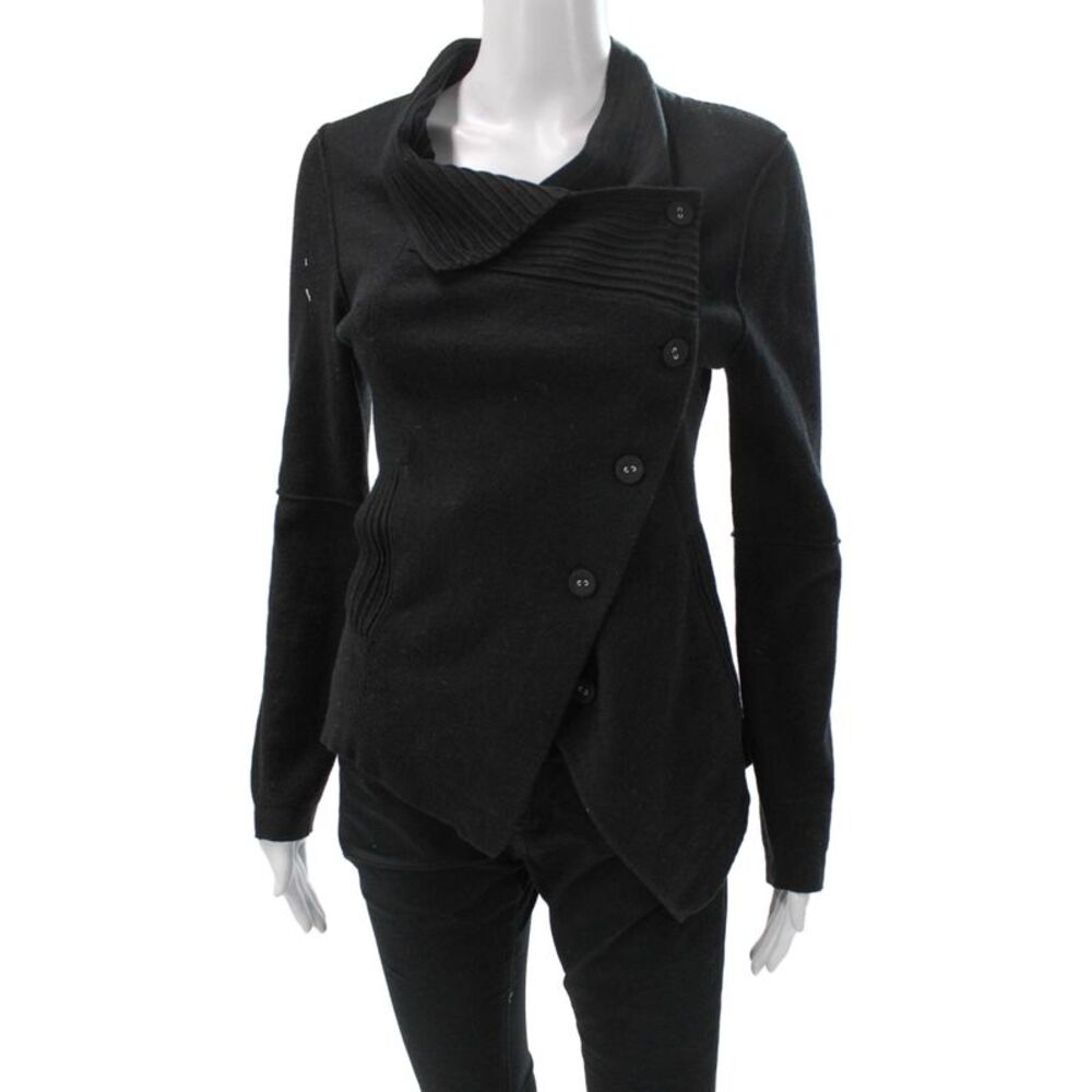 SOH Women Cardigan Cowl Neck Black Button Cotton Long Sleeve Size M